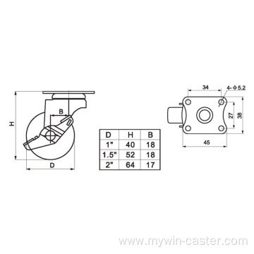 Mini 1.5 Inch 30kg Plate Brake TPE Caster